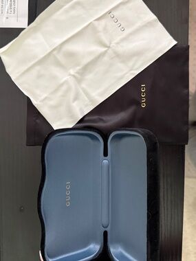 Gucci Eyewear Case Set — Black Exterior, Blue Interior, White & Black Dust Bags